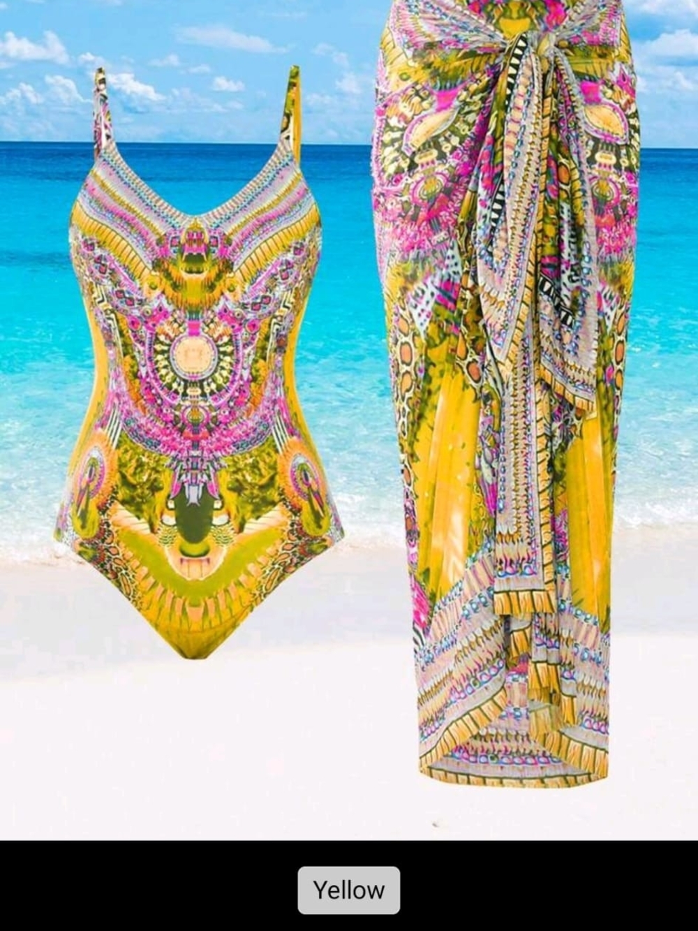 Yellow Patterned One-Piece Swimsuit